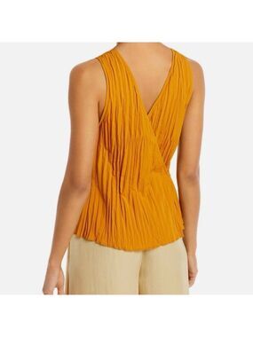Vince Pleated V-Neck designer Sleeveless Top golden Mustard size xs